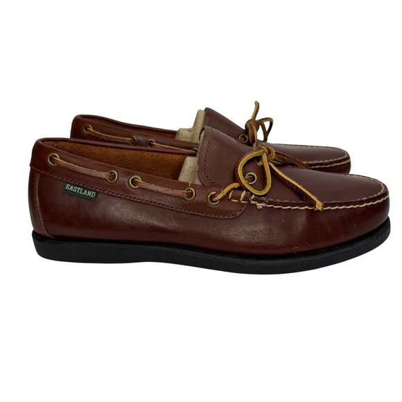 Eastland Brown Leather Boat Shoes‎ Moc Toe & Lace Detail Style Yarmouth Size 10W - Picture 2 of 12